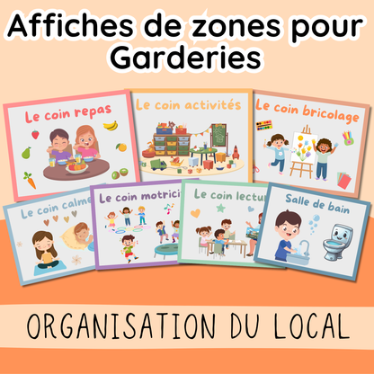 Ensemble affiches de zones pour garderie – 7 affiches à imprimer