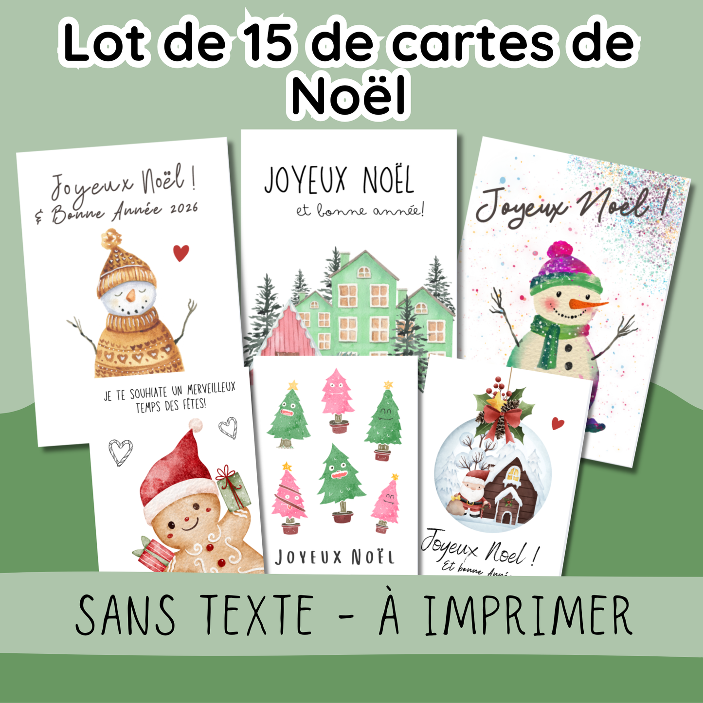 Lot de 15 cartes de Noël à imprimer