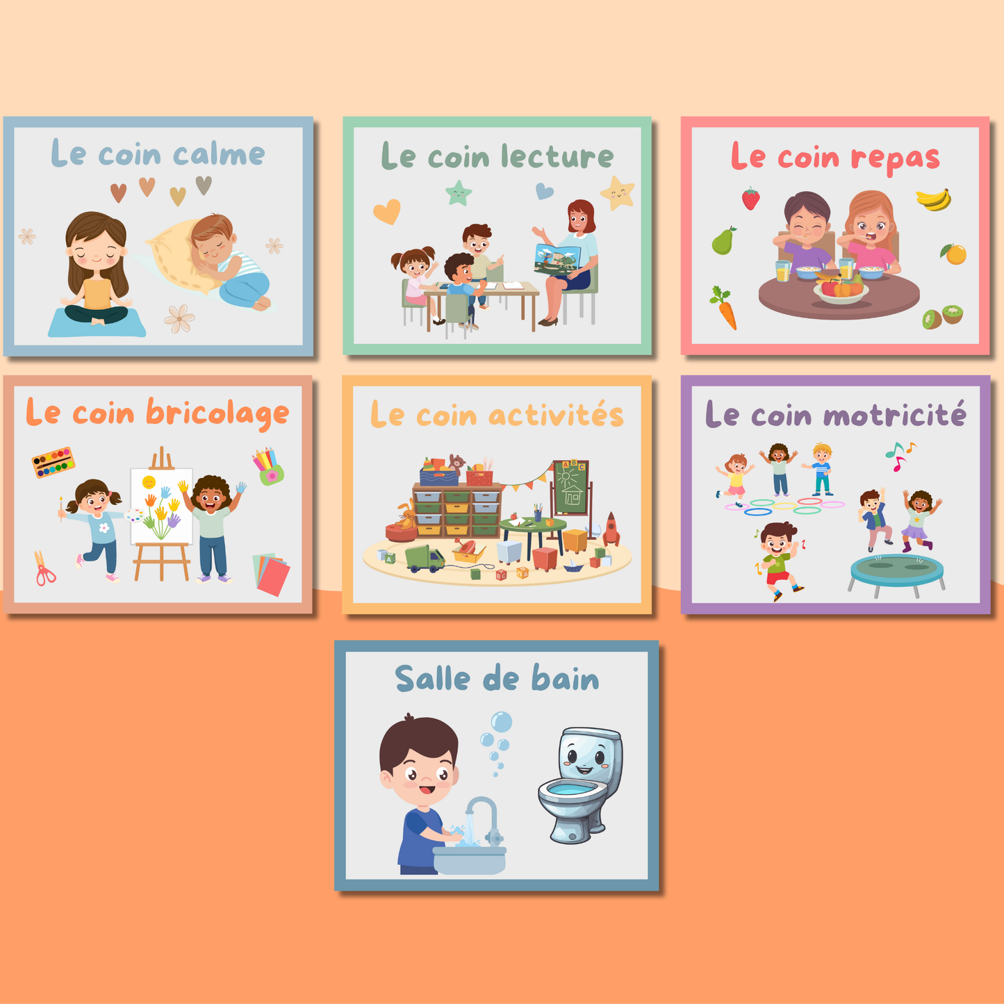 Ensemble affiches de zones pour garderie – 7 affiches à imprimer