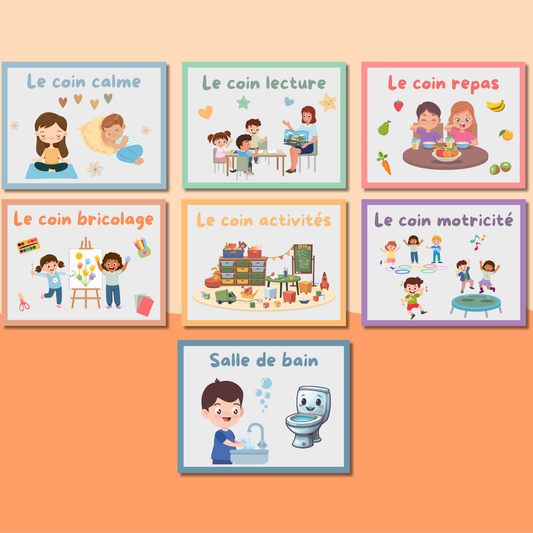 Ensemble affiches de zones pour garderie – 7 affiches à imprimer
