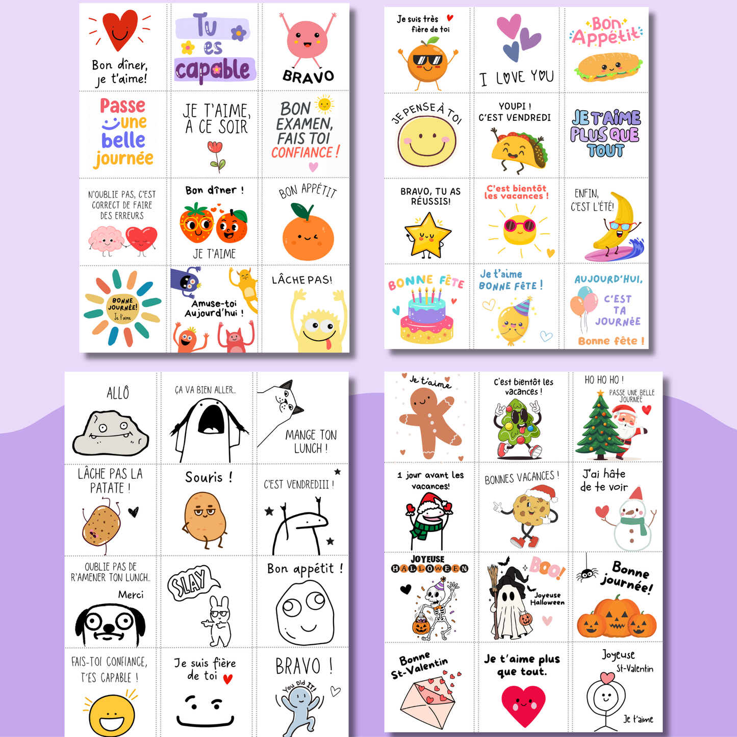 Petites notes pour boîte à lunch