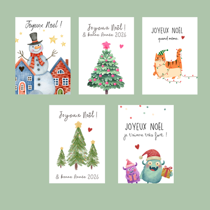 Lot de 15 cartes de Noël à imprimer