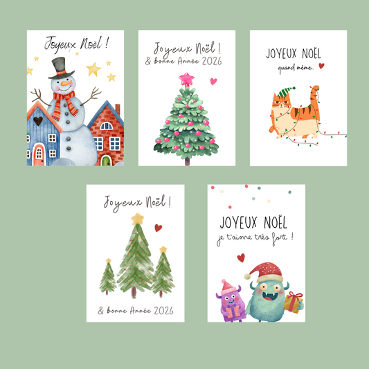 Lot de 15 cartes de Noël à imprimer